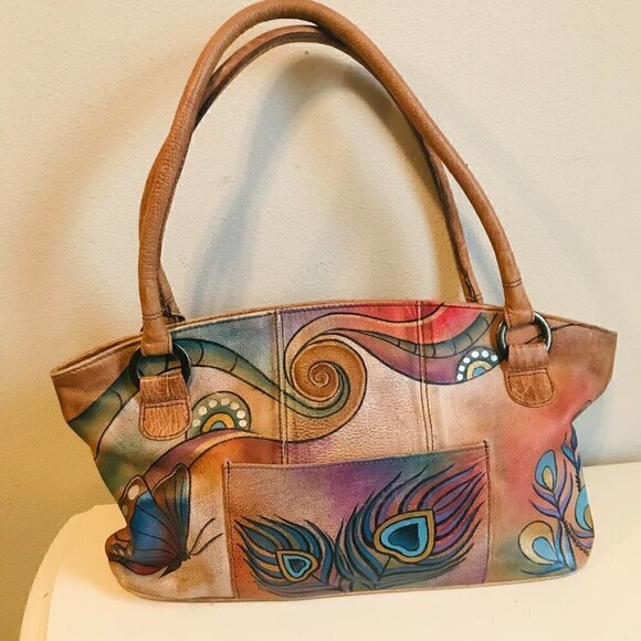 Anna by Anuschka Painted Art Handbag Tote Satchel with Wallet - Picture 3 of 10